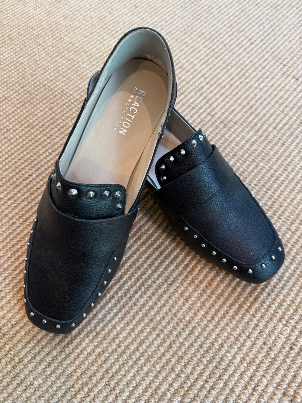 New Reaction Kenneth Cole Basile Black Leather Loafer with Studs